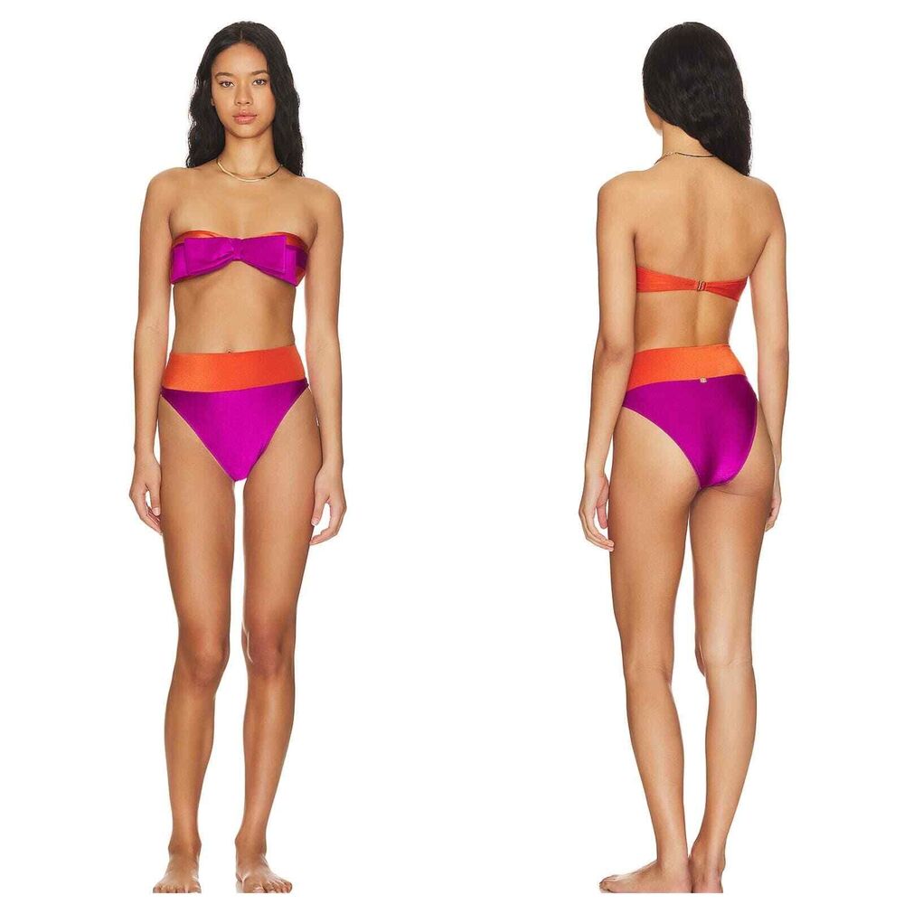 Adriana Degreas Bikini Two Piece L High Waist Designer Brazil Retro Orange Pink